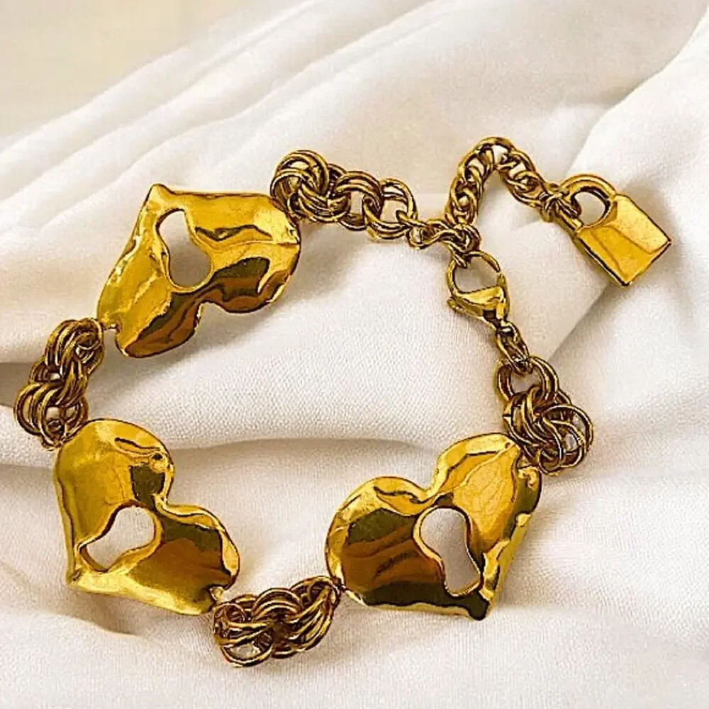 Gold Stainless Steel Heart Bracelet